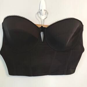 Dominique, 38 DD/E, Black Long Line Bandeau Shaper Bra, V-Neck Underwire, Boning